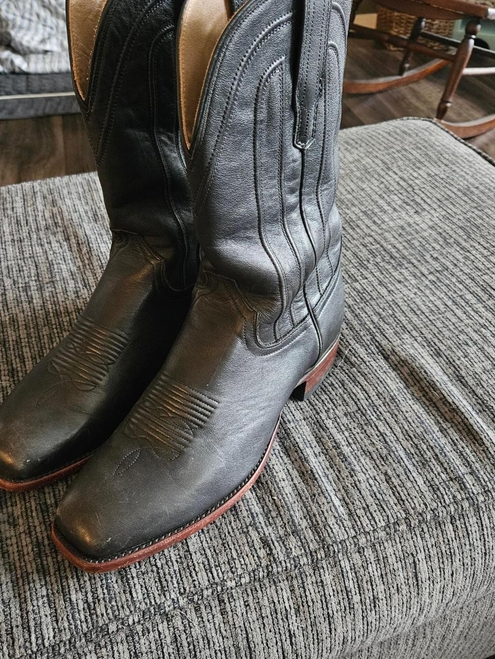 Tecovas Black Leather Western Cowboy Boots with Brown Sole Trim
